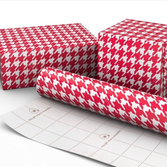 Hallmark Wrapping Paper Red and White Houndstooth 35 sq ft Roll Holiday Gift - Picture 4 of 7